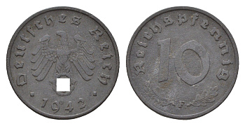 Германия 10 рейхспфеннигов 1942 F KM 101, J. 371 цинк 4152-637