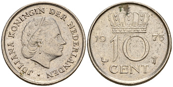 Нидерланды 10 центов 1973 Юлиана (1949-1980) KM 182 никель    4598-316