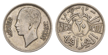 Ирак 20 филсов 1938 AH 1357, Гази I (1933-1939), год-тип KM 106 серебро 4654-118