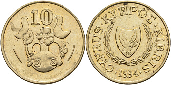 Кипр 10 центов 1994 KM 56.3 никель латунь 4141-1222