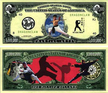 США 1000000 ДОЛЛАРОВ 2002 СУВЕНИРНАЯ БАНКНОТА, СПОРТИВНАЯ СЕРИЯ, КАРАТЭ, DRAGONCLAW бумага UNC (ПРЕСС) 7198-37-4-2