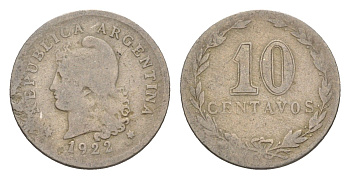 Аргентина 10 сентаво 1922 KM 35 медно-никель 4655-969
