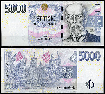 Чехия 5000 крон 2023 Томаш Гарриг Масарик Pick 27 бумага UNC (пресс)   451-797-3