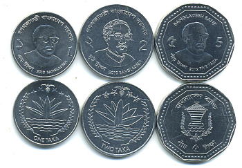Бангладеш лот из 3 монет 2010-2012 (1, 2, 5 така) UNC M79-17
