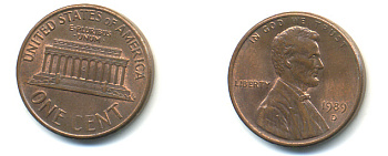 США 1 цент 1989 D, Линкольн KM 201b цинк плакированный медью 179-424