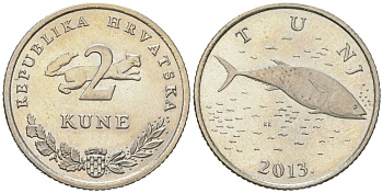 Хорватия 2 куна 2013 тунец KM 10 медь цинк никель BU 4571-453
