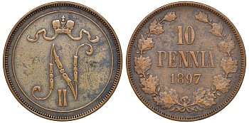 Россия для Финляндии 10 пенни 1897 Николай II (1894-1917) Биткин 425 медь 4139-222