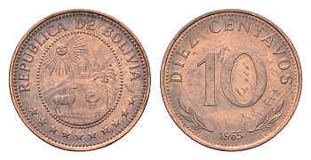 Боливия 10 сентаво 1965 KM 188 сталь плакированная медью 4659-1255