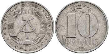 ГДР 10 пфеннигов 1967 A KM 10 алюминий 27-1156