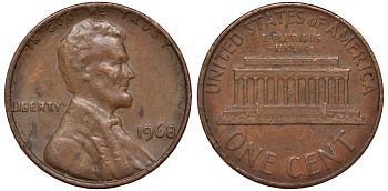 США 1 цент 1968 KM 201 медь цинк 4547-443