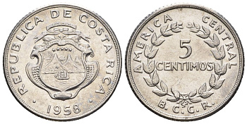 Коста-Рика 5 сентимо 1958  KM 184.1a сталь  UNC  4609-516