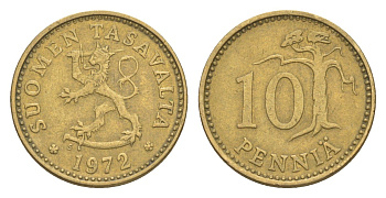 Финляндия 10 пенни 1972 KM 46 алюминиевая бронза 4647-332