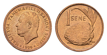 Самоа 1 сене 1996 Малиетоа Танумафили II KM 12 бронза UNC 4679-519