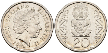 Новая Зеландия 20 центов 2006 Елизавета II (1952-2022), идол Пукаки KM 118а никелированная сталь 4579-1123