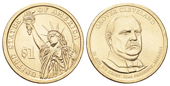 США 1 доллар 2012 Президент США - Гровер Кливленд (1885–1889) KM 525 медь с марганцево-латунным покрытием UNC 4666-1017