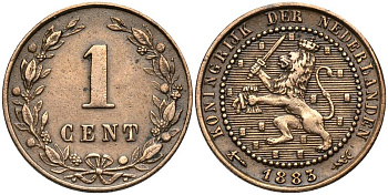 НИДЕРЛАНДЫ 1 ЦЕНТ 1883 ВИЛЛЕМ II (1849-1890) KM 107 бронза 4549-1032