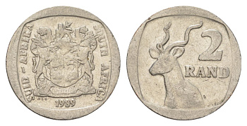ЮАР 2 ранда 1989 KM 139 медь плакированная никелем 4626-946