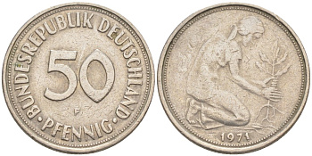 ФРГ 50 пфеннигов 1971 F J 384, KM 109.1 медно-никель 63-353