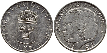 Швеция 1 крона 1999 Карл XVI Густав (1973- ) KM 852a медно-никель 4610-751