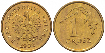 ПОЛЬША 1 ГРОШ 1992 MW KM 276 латунь UNC 4528-858