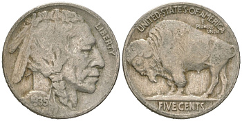 США 5 центов 1935 индеец, бизон KM 134 медно-никель 4614-1168