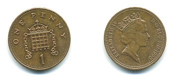 Великобритания 1 пенни 1990 Елизавета II (1952-2022) KM 935, Spink 4381 (B3) бронза 540-223