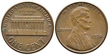США 1 ЦЕНТ 1974 ЛИНКОЛЬН KM 201 медь цинк 93-1252
