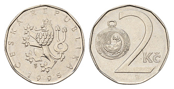 Чехия 2 кроны 1995 KM 9 сталь плакированная никелем 192-865
