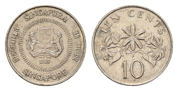 Сингапур 10 центов 1989 KM 51 медно-никель 4547-154