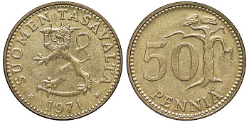 Финляндия 50 пенни 1971 S KM 48 алюминиевая бронза UNC 259-617