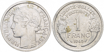 ФРАНЦИЯ 1 ФРАНК 1945 KM 885а.1 алюминий 4402-913
