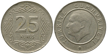 Турция 25 курушей 2009 KM 1242 медно-никель 4561-1223