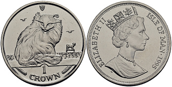 Остров Мэн 1 крона 1995 турецкая кошка КМ 446 медно-никель UNC M80-17