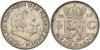 Нидерланды 1 гульден 1955 Юлиана (1948-1980) KM 184 серебро 4126-1143