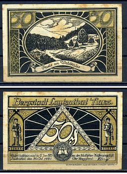 Лаутенталь (Харц, Ганновер, Нижняя Саксония) 50 пфеннигов 1921 Пакти-ам-Вальдкатер Mehl Grabowski 778.1-12/12 картон aUNC 7556-1-4-2