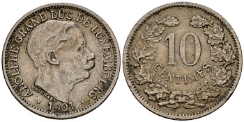 Люксембург 10 сантимов 1901 Адольф (1890-1905) KM 25 медно-никель 4602-446