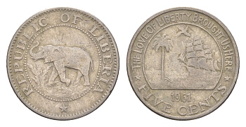 Либерия 5 центов 1961 KM 14 медно-никель 4659-452