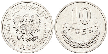 Польша 10 грошей 1978 MW, Народная Республика KM АА47, Parchimowicz 206r алюминий aUNC 4580-629