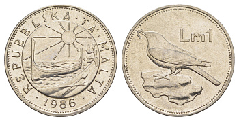 Мальта 1 лира 1986 KM 82 никель 4645-334