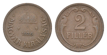 Венгрия 2 филлера 1936 BP KM 506 бронза 4664-848
