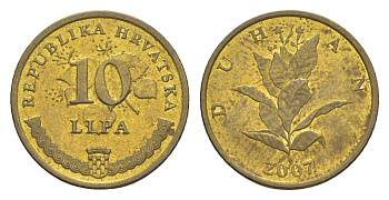 Хорватия 10 лип 2007 табак обыкновенный, нечетный год KM 6 сталь плакированная латунью UNC 3309-568
