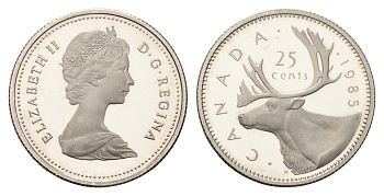 Канада 25 центов 1985 Елизавета II (1952-2022), олень KM 74 никель PROOF 633-1341