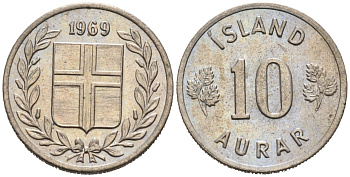 Исландия 10 эйре 1969 KM 10 медно-никель 4564-631