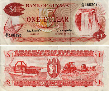 Гайана 1 доллар ND (1966-1992) Patrick Matthews, Carl Greenidge Pick 21 f бумага 6281-49-3-2
