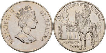 Остров Святой Елены 50 пенсов 1996 70 лет со дня рождения Королевы Елизаветы II KM 15 медно-никель UNC 4125-934