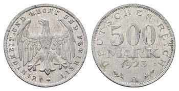 Германия 500 марок 1923 A KM 36, J. 305 алюминий 4646-636