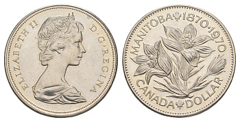 Канада 1 доллар 1970 100 лет со дня присоединения Манитобы KM 78 никель BU 4653-225