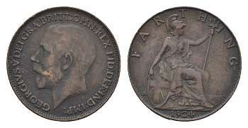 Великобритания 1 фартинг 1924 Георг V (1910-1936) KM 808.2, Spink 4060 бронза 4664-261