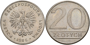 Польша 20 злотых 1985 MW Y 153.1 медно-никель 4187-634
