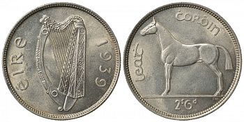 Ирландия 1/2 кроны 1939 лошадь KM 16 серебро aUNC 00-804-40